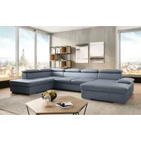 Wohnlandschaft SIT & MORE "Valantine U-Form" Sofas Gr. B/H/T: 349cm x 73cm x 226cm, NaturLEDER, Recamiere rechts, mit Bettfunktion, bunt (greyblue) inkl. Kopf- und Armteilverstellung, wahlweise mit Bettfunktion