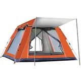 Gziztx Camping Zelt 4-6 Personen Pop Up Zelt Wurfzelt mit 2 Türen und 2 Fenstern, Wasserdicht, Sonnenschutz, Einfach Aufzubauen, für Reisen im Freien, Wandern, Strand, Angeln (240*240*154CM Orange)