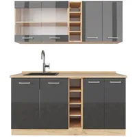 Vicco R-Line Singleküche Anthrazit Hochglanz/Goldkraft Eiche 160 cm ohne Arbeitsplatte