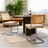 Esszimmerstuhl Aus Rattan Und Samt In Beige Mit Chromgestell, Stapelbar