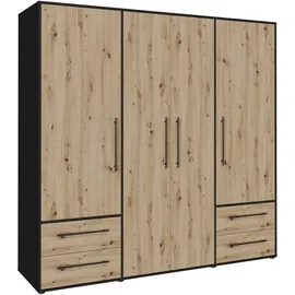 DS PRODUKT Drehtürenschrank Mokkaris, OTTOs Choice, TOPSELLER! 3 oder 4 Türen, zeitloses Design (B/H/T ca. 145x200x59cm oder 206x200x59cm) Schubladen + schwarze Stangengriffe, Made in Europe, viel Stauraum schwarz 205,9 cm x 200,1 cm x 58,8 cm