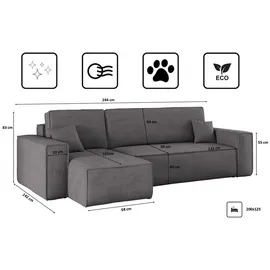 kaiser möbel Ecksofa Dicker Cord 2-Sitzer Dunkelgrau