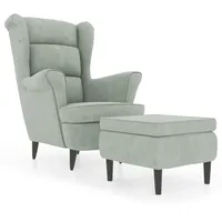 furnicato Ohrensessel mit Hocker Samt 78 x 96,5 x 90 cm Grau
