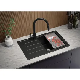 Primagran Kopenhagen Easy 1 Becken rechts Einbau Granit schwarz Handbetätigung 700 x 440 mm