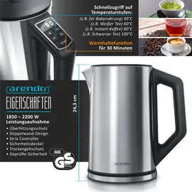 Arendo Frühstücks-Set Wasserkocher 1,5 l Silber