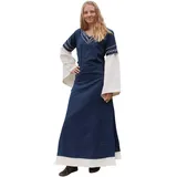 Battle-Merchant Mittelalter Kleid Alvina Baumwolle Damen - bodenlang - Wikinger - Kleid - Gewandung- faschingskostüm - langärmelig, blau/Natur, Gr. XXL - XXL