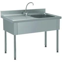 Tournus Spüle 1200 x 600 x 900mm mit 1 Becken  500 x 500 x 250mm. 3-seitig verkleidet, Aufkantung 100mm. Mit Armatur. 1 Abtropffläche rechts.