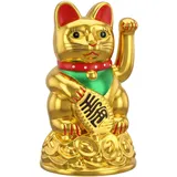 Starlet24® Winkende Glückskatze Winkekatze Lucky Cat Maneki-Neko Winkende Japanische Maneki-Neko batteriebetrieben (Gold, 11cm)