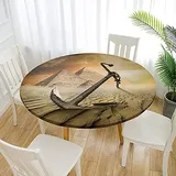 Morbuy Rund Tischdecke Elastisch, Anker Drucken Rund Tischdecken Wasserdicht Lotuseffekt Abwaschbar Abwischbar Tischtuch für Dekoration Küchentisch Garten Outdoor (Durchmesser 130cm,Wüste)