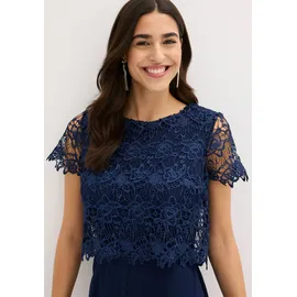 bonprix Jumpsuit aus softem Scuba mit Spitze: blau Gr.36, Kurzärmliger Jumpsuit, mit Spitze und weitem Bein