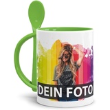 Tasse selbst individuell gestalten/Personalisierbar mit eigenem Foto Bedrucken/Fototasse/Motivtasse/Werbetasse/Firmentasse mit Logo/Löffeltasse Klassik Hellgrün