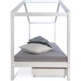 Homestyle4u Hausbett 90 x 200 cm Kiefer massiv lackiert weiß