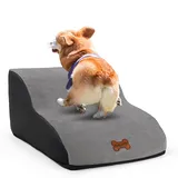 CALIYO Hundetreppe 2 Stufen, Hundetreppe für Kleine Hunde, Katzentreppe 26 cm hoch, Haustiertreppe mit Waschbarem Bezug und Rutschfester Unterseite, Hunderampe für Bett, Couch und Auto (55×40×26cm)