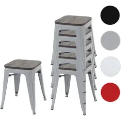 6er-Set Hocker HWC-A73 inkl. Holz-Sitzfläche, Metallhocker Sitzhocker, Metall Industriedesign stapelbar ~ grau