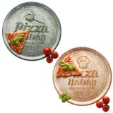 MamboCat 2er Set Pizzateller creme & grün I Ø 33 cm I für 2 Personen I große Pizzateller aus Porzellan mit Dekor & Schrift I für Pizzen oder zum Anrichten I XL-Speiseteller, Servierplatte