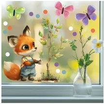 Sunnywall Fensterbild Fensteraufkleber Fuchs Gärtner Baum Schmetterling Fensterdeko