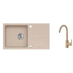 Alveus Set mit Spüle und Armatur Set Galapagos 30 + baterie Tonia beige Granit SETA125