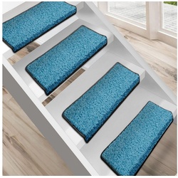 Stufenmatte Shaggy-Stufenmatte Madrid, Treppenschoner, 16 Farben, 2 Varianten, Karat, Rechteckig blau Rechteckig