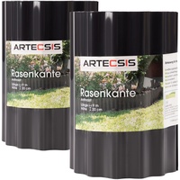 ARTECSIS 2X Rasenkante aus Kunststoff, 9 m x 20cm, Anthrazit, gewellt, Umrandung für Beete, Beeteinfassung, Rasenbegrenzung