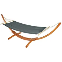 Mendler Hängematte mit Gestell HWC-J46, Hängeschaukel, bis 200kg Holzgestell FSC®-zertifiziert 320cm ~ braun, Matte grau