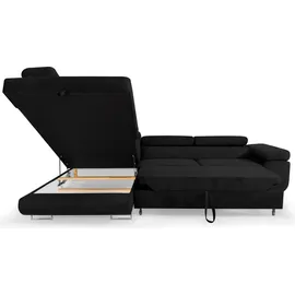 torana Ecksofa Aller L-form mit Schlaffunktion und Bettkasten in Schwarz (Jasmine 100), Links Ottomane