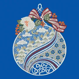w. reuter & sohn - plauener spitze Fensterbild "Weihnachtskugel" Gr. 1, rot (ecru, goldfarben, rot), B:18cm H:25cm, Polyester, W. REUTER & SOHN - PLAUENER SPITZE, Fensterbilder, Made in Germany