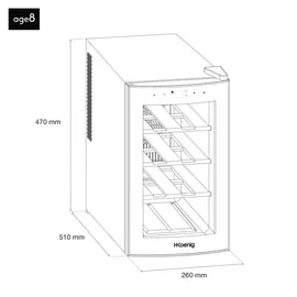 h.koenig AGE8 Weinkühlschrank / 8 Flaschen/Temperatur von 11°C bis 18°C/LED-Temperaturanzeige/Holzlagerböden, Schwarz....