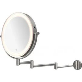 DEUSENFELD WL103EFA - Akku Batterie LED Doppel Wand Kosmetikspiegel, 3 Gelenkarme, 10x Vergrößerung + Normalspiegel, Ø20cm, 360° schwenkbar, 3 ... - Silber