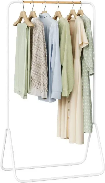 WOLTU Kleiderständer, Metall Garderobenständer, Kleiderstange mit PVC-beschichteten Stoppern, Freistehender stabiler Jackenständer für Schlafzimmer Ankleidezimmer Flur, 80 x 45 x 145 cm (BxTxH), Weiß