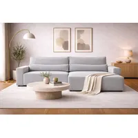 MOEBLO Ecksofa aus Cord DENVER L, Ottomane beidseitig montierbar Couch Cord für Wohnzimmer Schlafsofa Sofagarnitur Sofa Eckcouch L-Form Cordstoff - 290x85x200cm, mit Schlaffunktion und Bettkasten grau