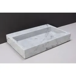 Forzalaqua Stein Waschbecken, PALERMO CARRARA MARMOR POLIERT 60X40X9CM mit Hahnloch