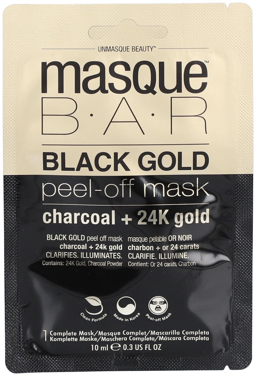 masque B.A.R. 24K Black Gold Peel Off Masque Or Noir Charbon + Or 24 Carats 10 ml masque(s) pour le visage
