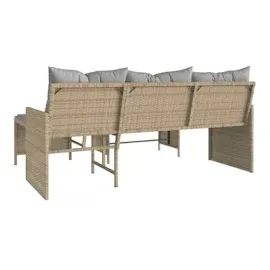 vidaXL Gartensofa in L-Form mit Tisch und Kissen Beige Poly Rattan
