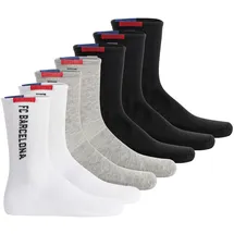 FC Barcelona Socken, 7er Pack - Tennis Socks, Schriftzug-Logo, Baumwollmischung, einfarbig, Schwarz/Grau/Weiß 35-38