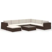 vidaXL 8-tlg. Garten-Lounge-Set mit Auflagen Poly Rattan Braun