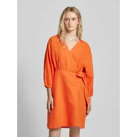 Knielanges Leinenkleid in Wickel-Optik Modell 'Mirilla', Orange, L