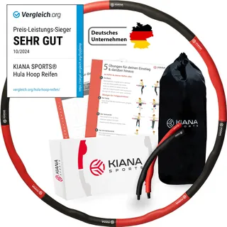 KIANA SPORTS® Hula Hoop Reifen Erwachsene inkl. Tasche und Übungsplan [1,2 kg] - Stabiler Hoola Hoop aus Deutscher Entwicklung - Hullahub Reifen zum Abnehmen - Gymnastikreifen im Wellendesign