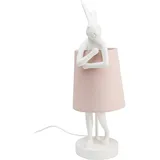 Kare Tischleuchte Animal Rabbit Weiß/Rosa, Deko Leuchte, Lampenschirm 100% Leinen, Leuchtmittel nicht inklusive, 50x17x20cm