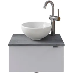 Waschtisch SAPHIR "Serie 6915 Waschschale mit Unterschrank für Gästebad, Gäste WC", weiß (weiß glanz, oxid dunkelgrau, weiß glanz), B:51cm H:39,8cm T:35cm, Waschtische, 51 cm mit Keramik-Aufsatzbecken und 1 Tür