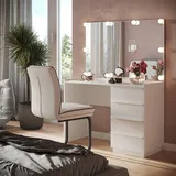 Vicco Vicco, Schminktisch, Schminktisch Viktoria, Weiss, 110 cm mit Spiegel & LED-Beleuchtung (110 x 45 x 77.20 cm)