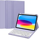 Fintie Tastatur Hülle für iPad 10. Generation 2022 (10.9 Zoll), Schutzhülle mit TPU Rückschale, Pencil Halter und magnetisch abnehmbarer Tastatur mit QWERTZ Layout, Violett