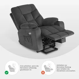 MCombo Fernsehsessel 7286 Stoff 85 x 104 x 94 cm Dunkelgrau elektrisch mit Aufstehhilfe
