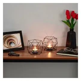 Relaxdays Teelichthalter 2er Set, schwarz