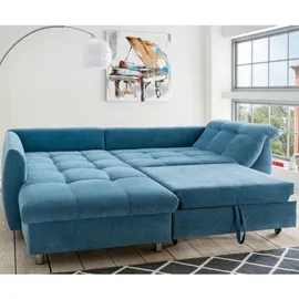 luma-home Ecksofa Schlafcouch Polsterecke L-Garnitur Bettkasten mit Ottomane links, in Blau, / 17102 - Blau