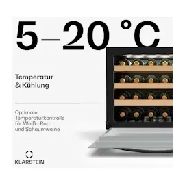 Klarstein Vinsider 24 Built-In Uno Weinschrank | 24 Flaschen, | Integrierbar | LED | Weiße Glastür
