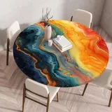 Gartentischdecke Rund, 3D Druck, Elastische Tischdecke Outdoor Wetterfest, Gartentischdecke Rund Mit Gummizug Für Balkon, Garten, Esszimmer, Wohnzimmer (120cm,Colour 3)