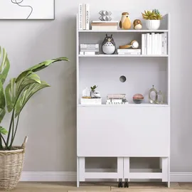 Homcom Computertisch mit Stauräumen, klappbarer Platte und 2 Rollen, für Schlafzimmer, Wohnzimmer und Haus, 80 x 69 x 153 cm, Weiß
