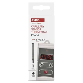 EMOS P5684 Anlegethermostat mit Fernfühler einstellbarer Schaltempfindlichkeit digitalem Display 5 bis 90 °C 45 x 45 x 130 mm