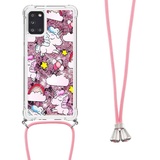 Handykette Hülle für Samsung Galaxy A05S Glitzer Treibsand Necklace Hülle mit Kordel zum Umhängen Silikon Clear Handy Schutzhülle Bumper dünn Hülle mit Band Case zum umhängen Rosa Pferd