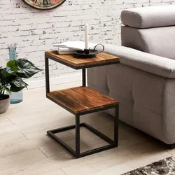 FineBuy Beistelltisch S-Form Massivholz Metall Wohnzimmertisch Anstelltisch Landhaus